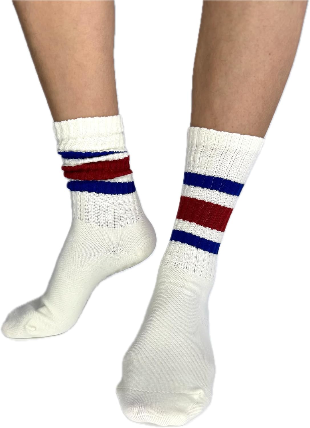 Vintage Striped Pilates Socks for Women Preppy Crew Grip Yoga Socks for Barre Dance Retro Slouch Grippy Socks 5PCS Striped