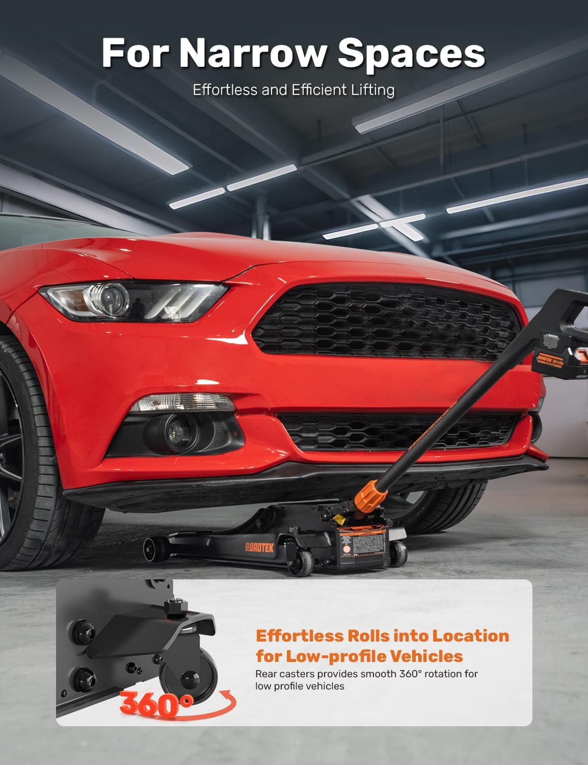 3 Ton Electric Floor Jack, Low Profile Jack for Quickly Car Lift, Hydraulic Service Jack, 6000 lbs Capacity. Lifting Range 3-3/8" to 24-1/4"(Caster Wheel)
