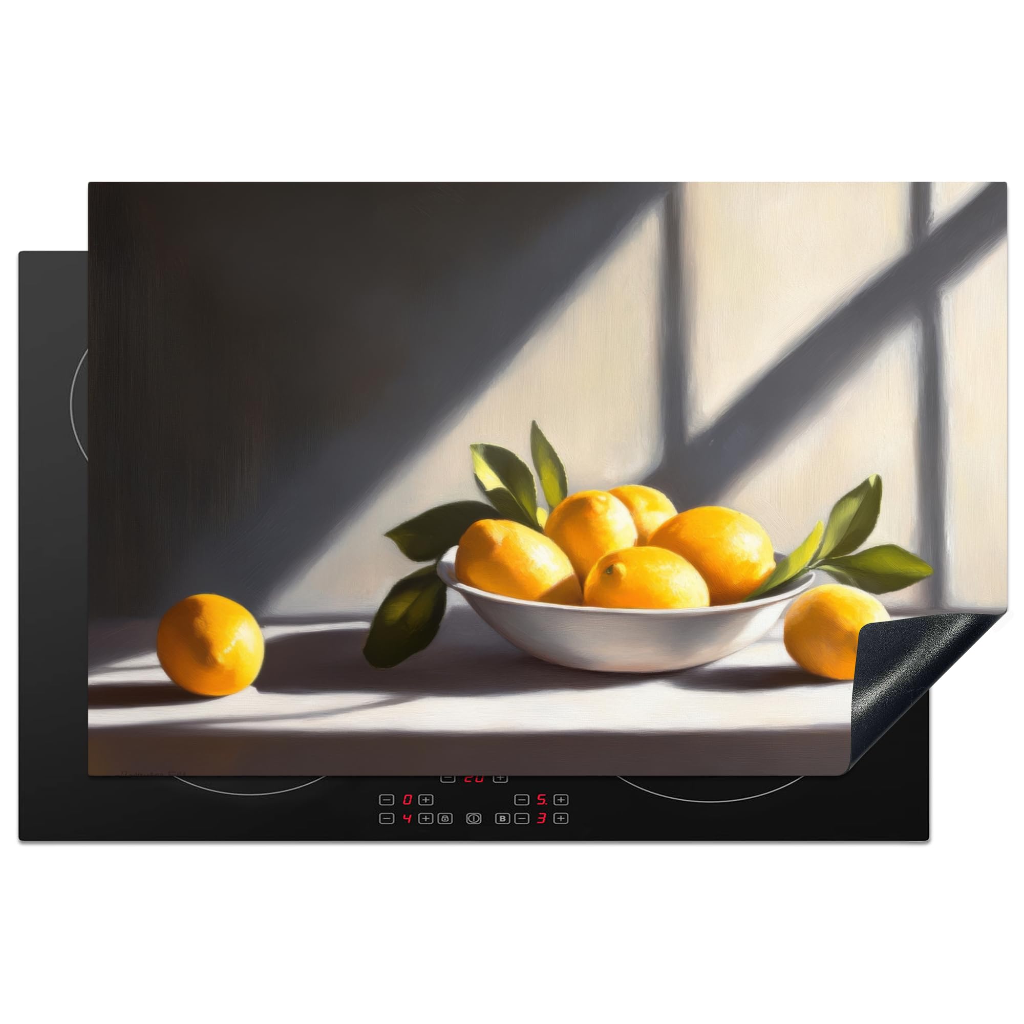 KitchenYeah© Induction Hob Protector Mat 20.5"x31.9" / 81x52 cm Stove Cap Top Cover Kitchen Cooker Covers for Electric Hobs Vinyl Lemons - Still Life - Yellow