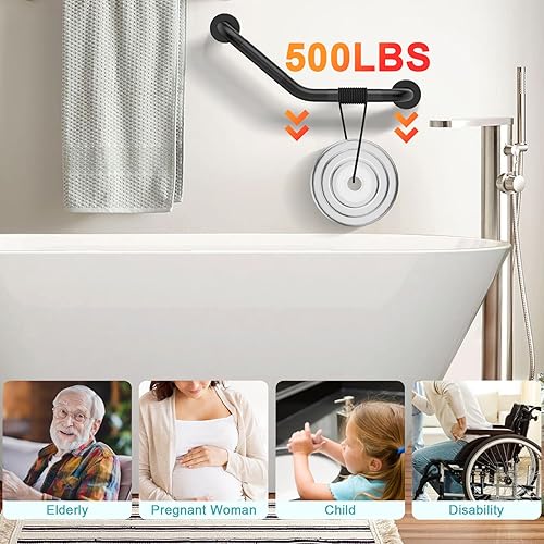 Miniatura 5 de ZUEXT - Barra de agarre en ángulo de 16 pulgadas, paquete de 2 manijas antideslizantes negras para ducha, barra de equilibrio de baño moleteada de