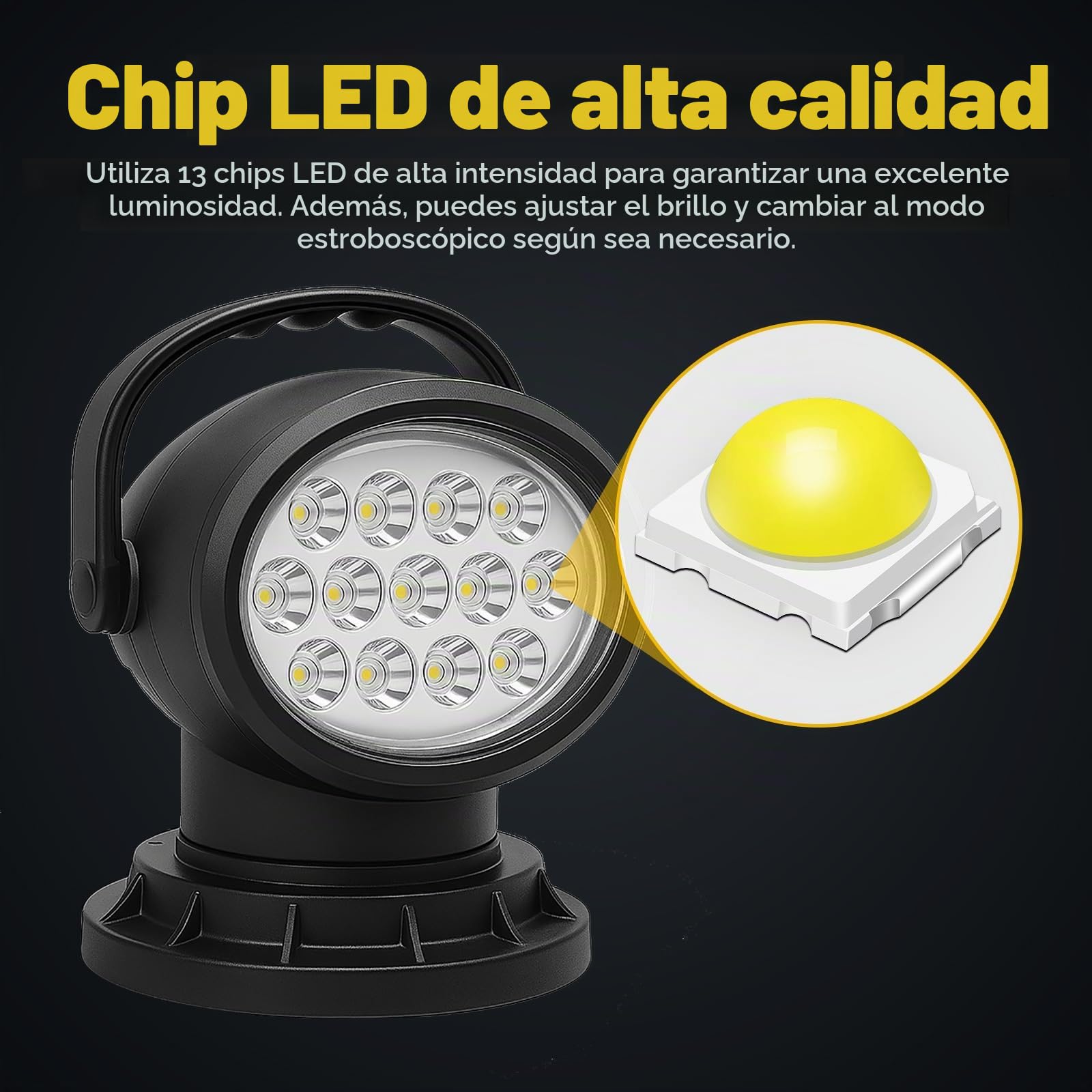 Willpower 50W 360 grados CREE LED Control remoto giratorio LED Reflector Luz de trabajo 12-24V Punto para todoterreno SUV ATV Camiones Barcos y más