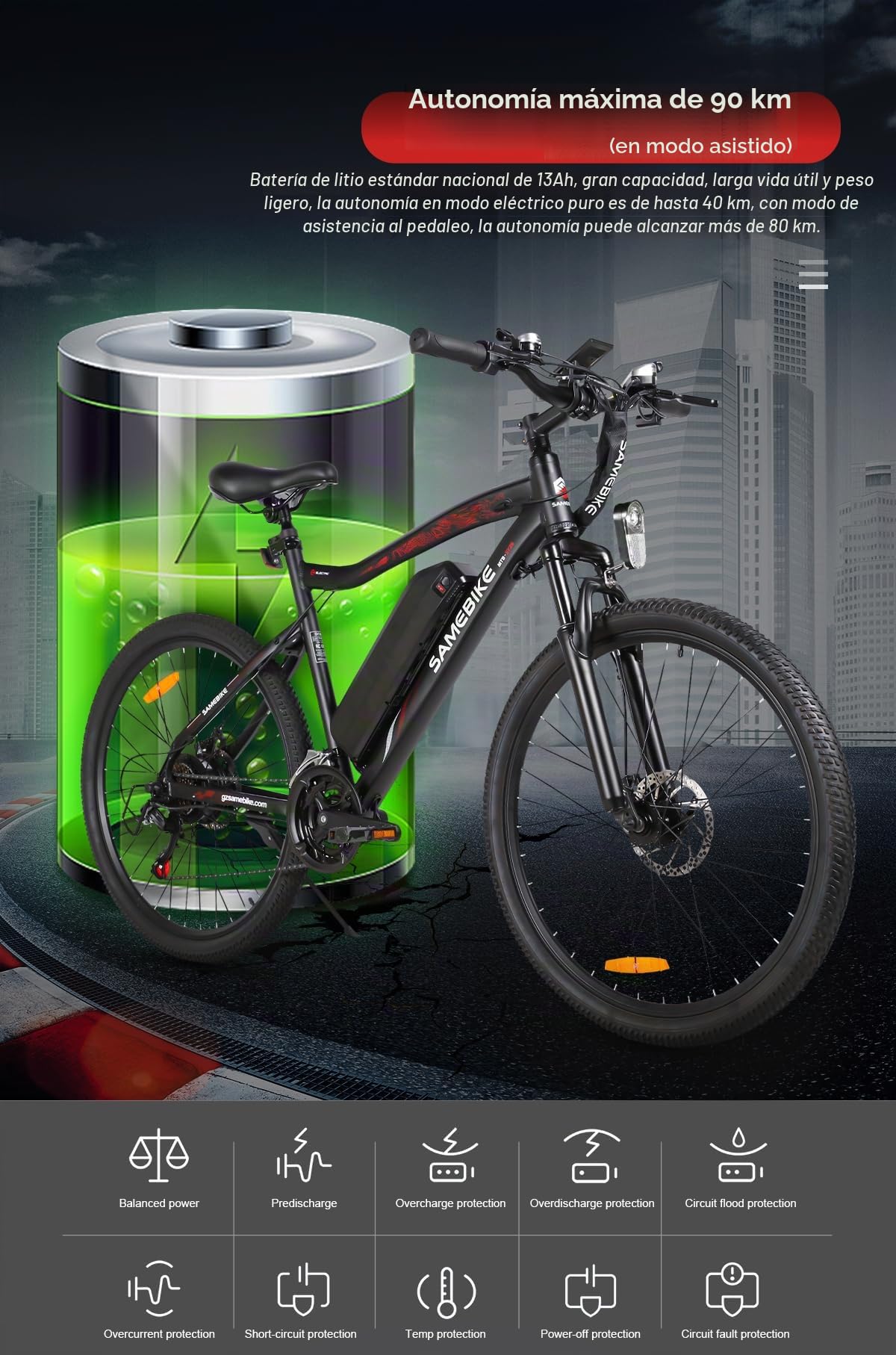 SAMEBIKE Bicicleta eléctrica de 26 Pulgadas con batería extraíble 36V13 Ah Bicicleta eléctrica de montaña, Bicicleta eléctrica Todoterreno para Adultos, Hombres y Mujeres (SY26)