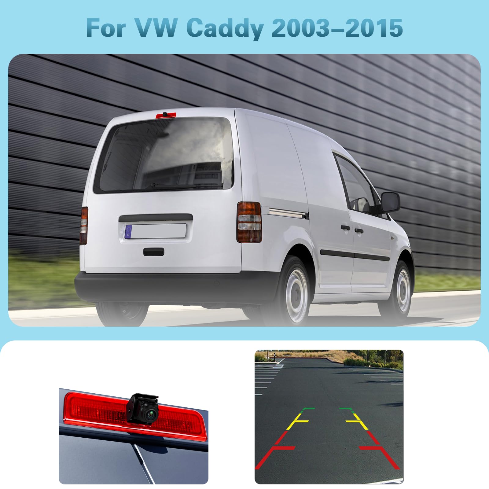 Cámara Trasera 720P para VW Caddy 2003-2015, Tercera Luz