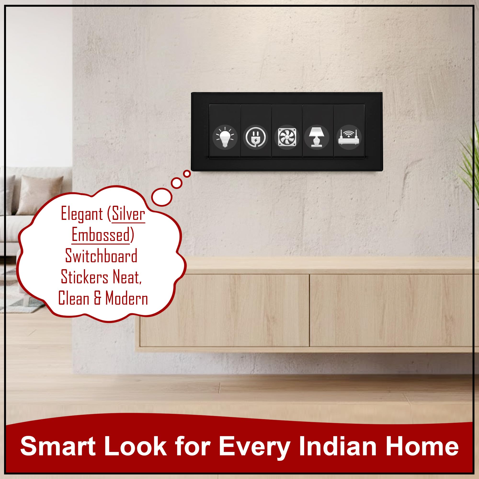 600 Silver Glow Embossed Switch Board Stickers with 60+ Icons | Luxury Vinyl Self-Adhesive Switch Covers for Lights, Fans & Appliances 1