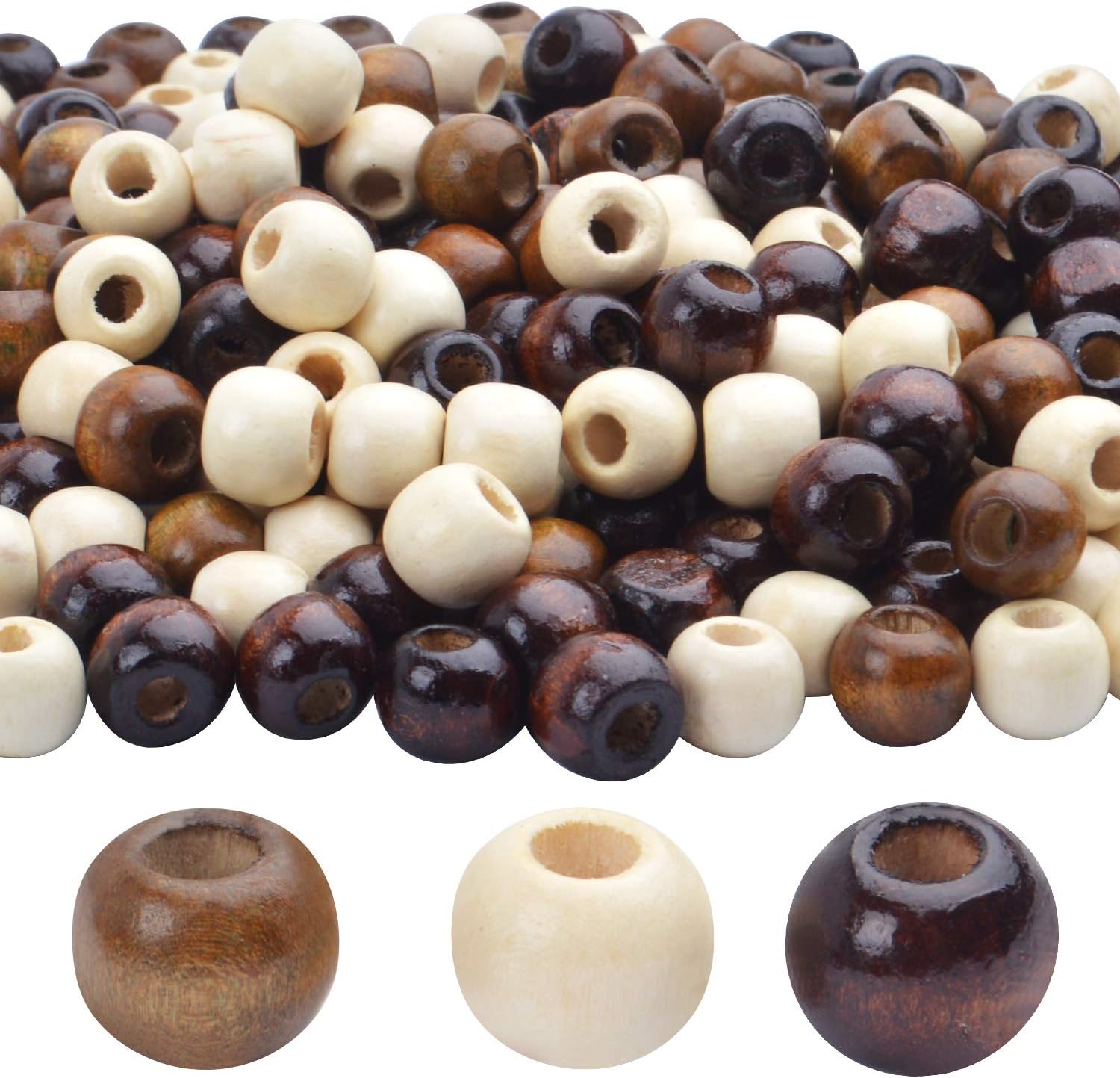 Wood Beads Set,300pcs 10mm Wooden Beads Round Wood Loose Spacer Bead with 4mm Hole for DIY Crafts Jewelry Making,3 Colors