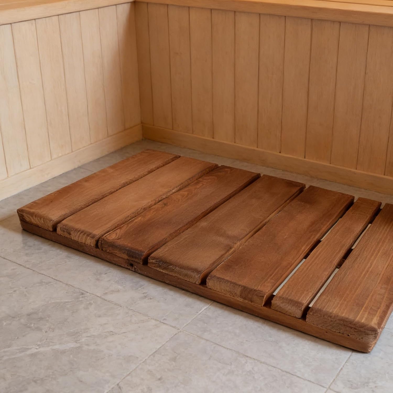Wooden Mat Bathtub, 51x31x4cm Wood Floor Mat Non-Slip Wooden Platform for Sauna, Pool, Hot Tub - Toilet Doormats for Shower Doorstep Light Brown