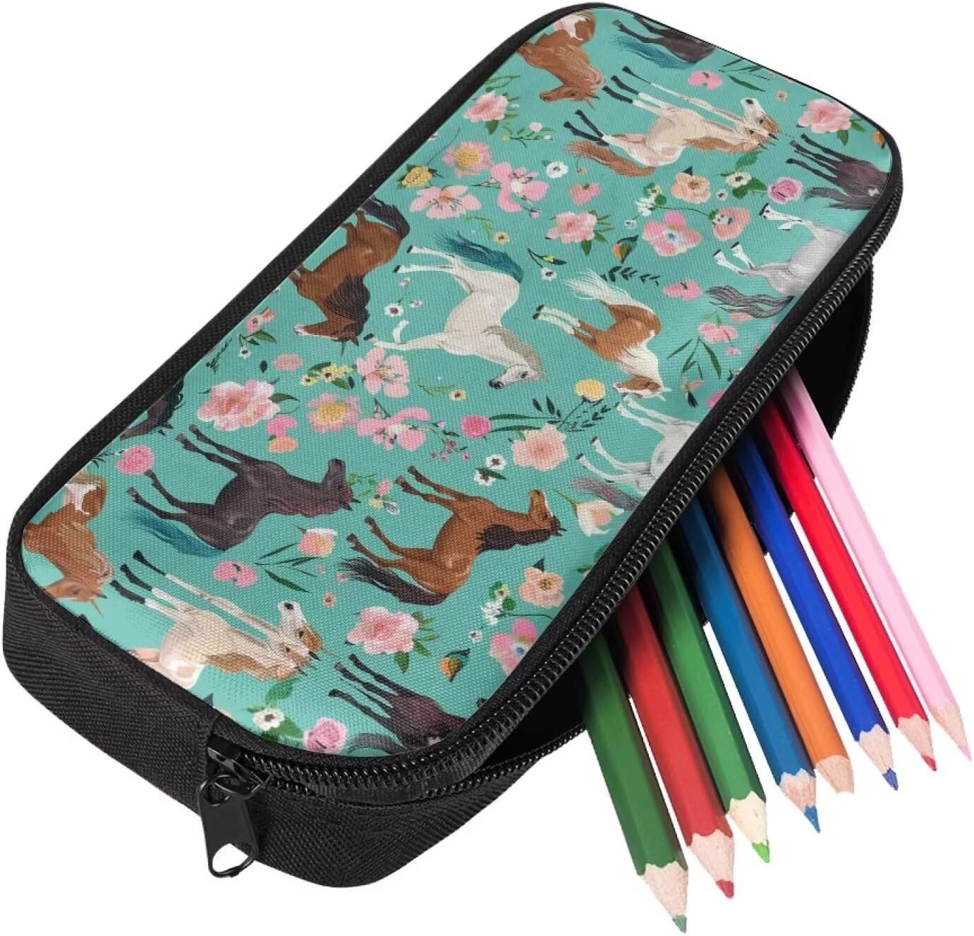 Flashideas School Backpack Set 3pcs Kids Backpack with Lunch Box Pencil Case Green Shredded Horse Toddler Bookbag Kindergarten Elementary School Boys and Girls