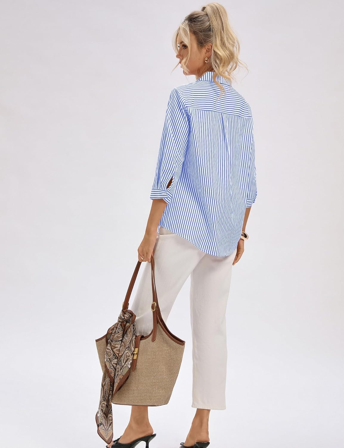 LOMON 3/4 Length Sleeve Womens Tops Dressy V Neck Collared Shirts Trendy Business Casual Work Blouses Vacation Outfits 2026