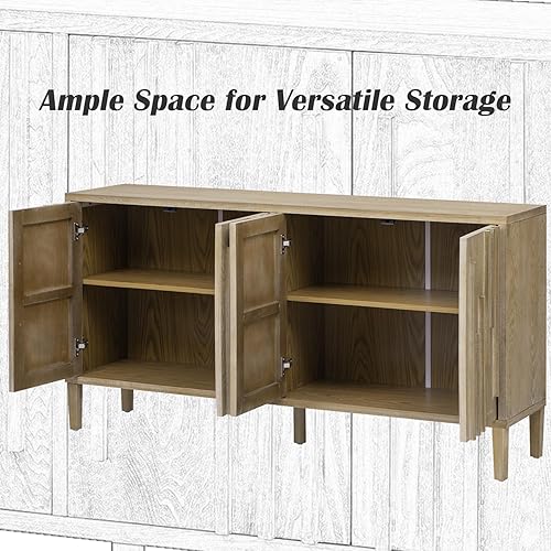 Vista 4 de Armario buffet con aparador de almacenamiento, armario de almacenamiento con puertas y estantes, mesa de buffet moderna con mango oculto, aparador