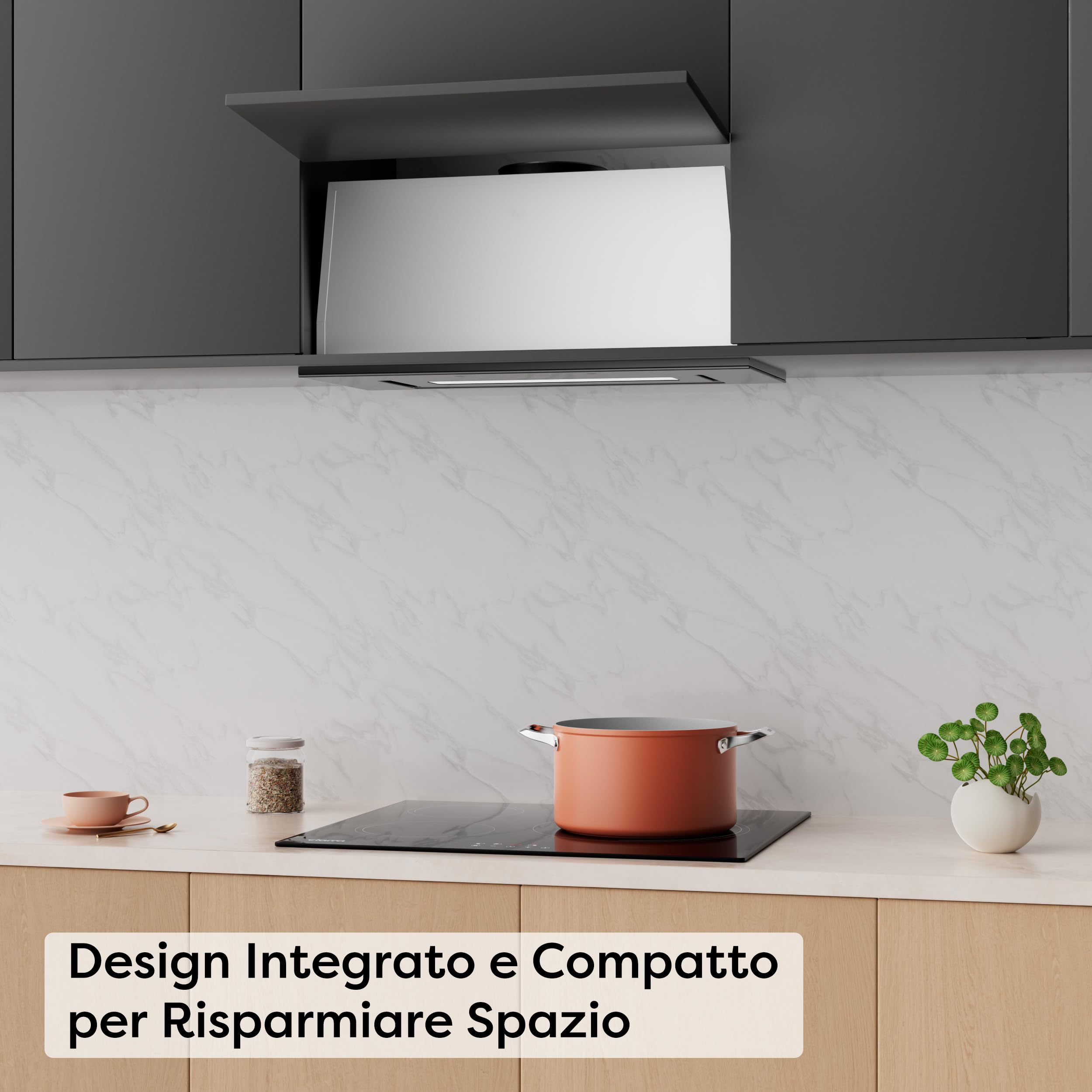 CIARRA CBCB6931B Cappa Aspirante Incasso 60cm Classe A- 460m³/h - 3 Velocità - Doppia Modalità -Controllo Gestuale-Facile Installazione-Con Carbone Attivo CBCF055 - Acciaio Inox Nero