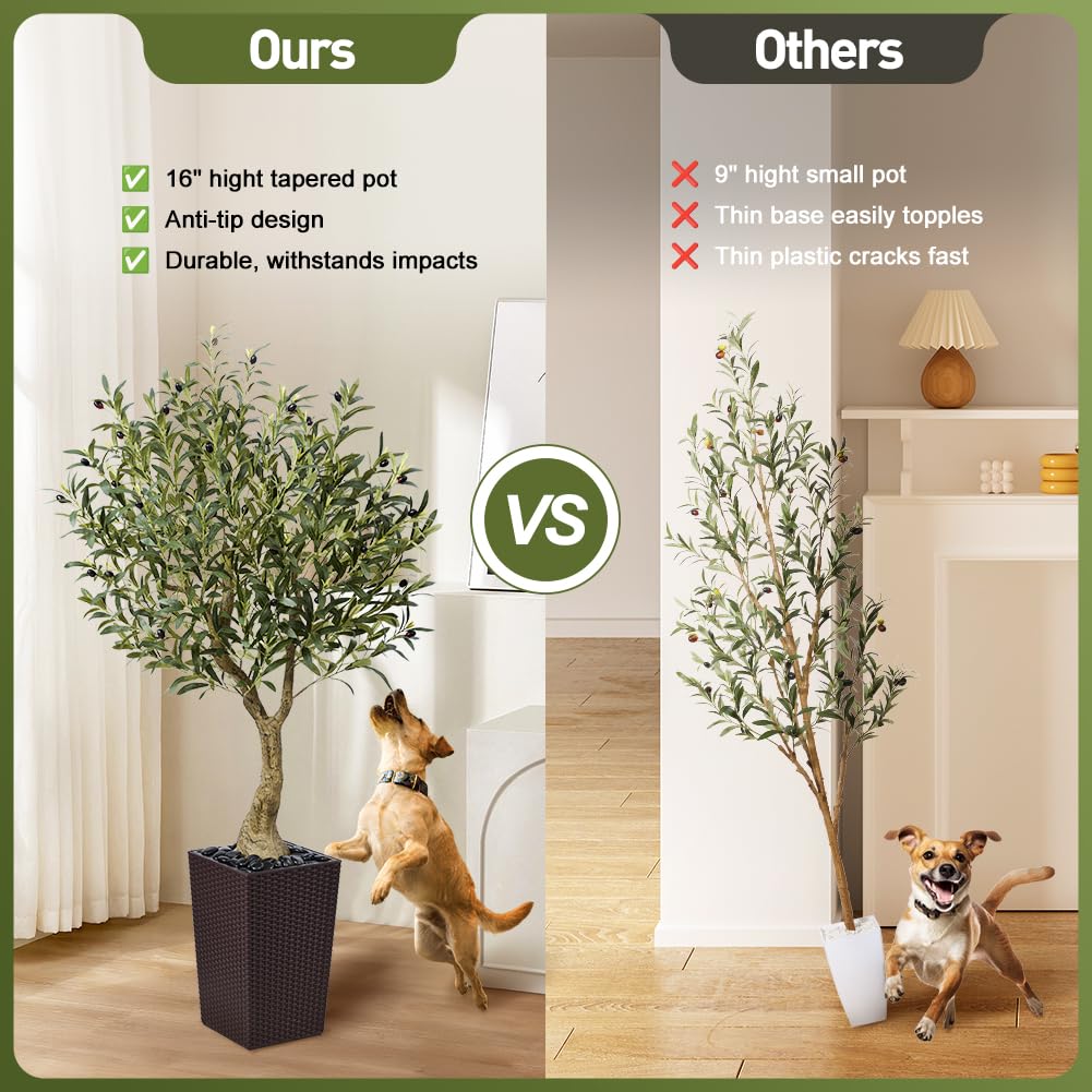 VeriNatural Olivenbaum Künstlich 150 cm - Kunstpflanze Groß UV-beständige, Kunstbaum wie echt mit Braun Kegelformiger Topf - Ideal für Wohnzimmer, Büro, Garten und Indoor & Outdoor Deko, VN137 | Kunstpflanze Groß UV-beständige Kunstbaum wie echt mit Ideal