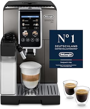 De'Longhi Dinamica Plus - Fully Automatic Coffee Machine 24 Drinks Titanium Coffee machine with LatteCrema hot milk frother espresso and cappuccino one-touch drinks colour display ECAM380.95.TB