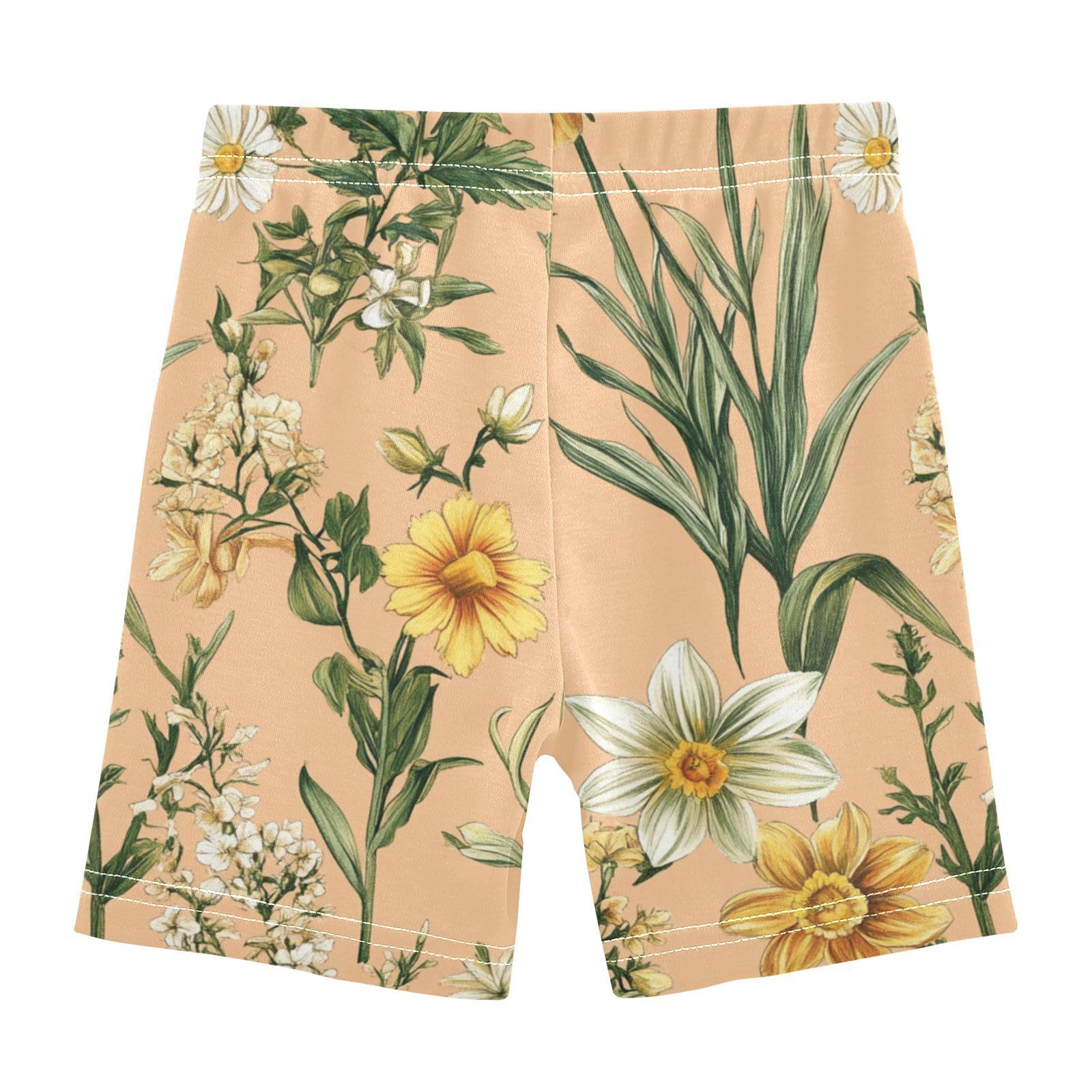 Caihoyu Toddler Girls Shorts Elastic Cotton Romper Shorts Leggings for Vacation 6T Fall Flowers Daffodil Osteospermum Thyme