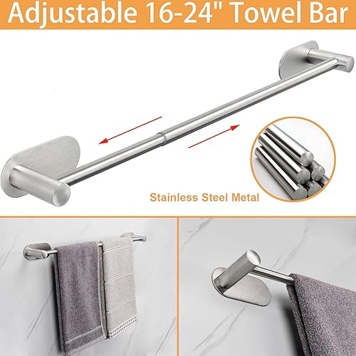 Miniatura 9 de TocTen Juego de 5 toallas autoadhesivas, juego de accesorios de baño de acero inoxidable que incluye toallero ajustable, soporte para papel