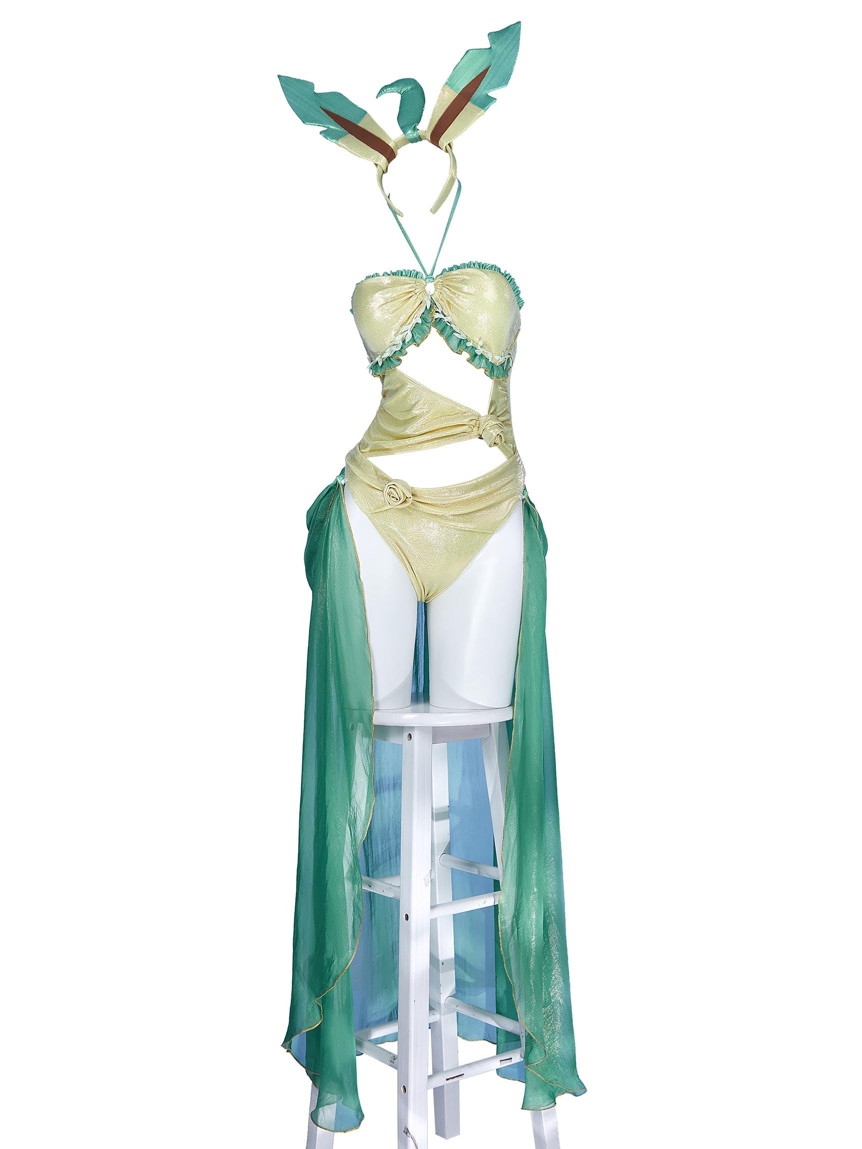 haikyuu Women Cosplay One Piece Swimsuit with Wrap Skirt Chiffon Anime Bathing Suit Cutout Halter Elf Fairy Style