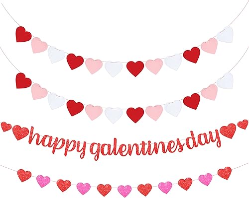 KatchOn, Guirnalda de corazón de fieltro para decoración del día de San Valentín, 8.2 pies, sin bricolaje  Cartel rojo brillante del día de los