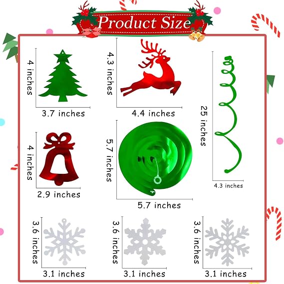 30PCS Christmas Ceiling Decorations - Hanging Swirls with Xmas Tree, Snowflake, Reindeer, Bell for Indoor/Outdoor Party Decorations