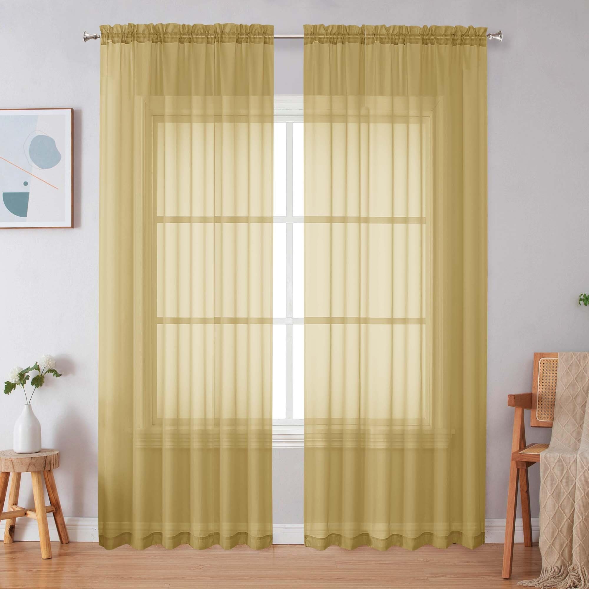 Simplebrand Gold Sheer Curtains 84 Inches Long 2 Panels for Bedroom