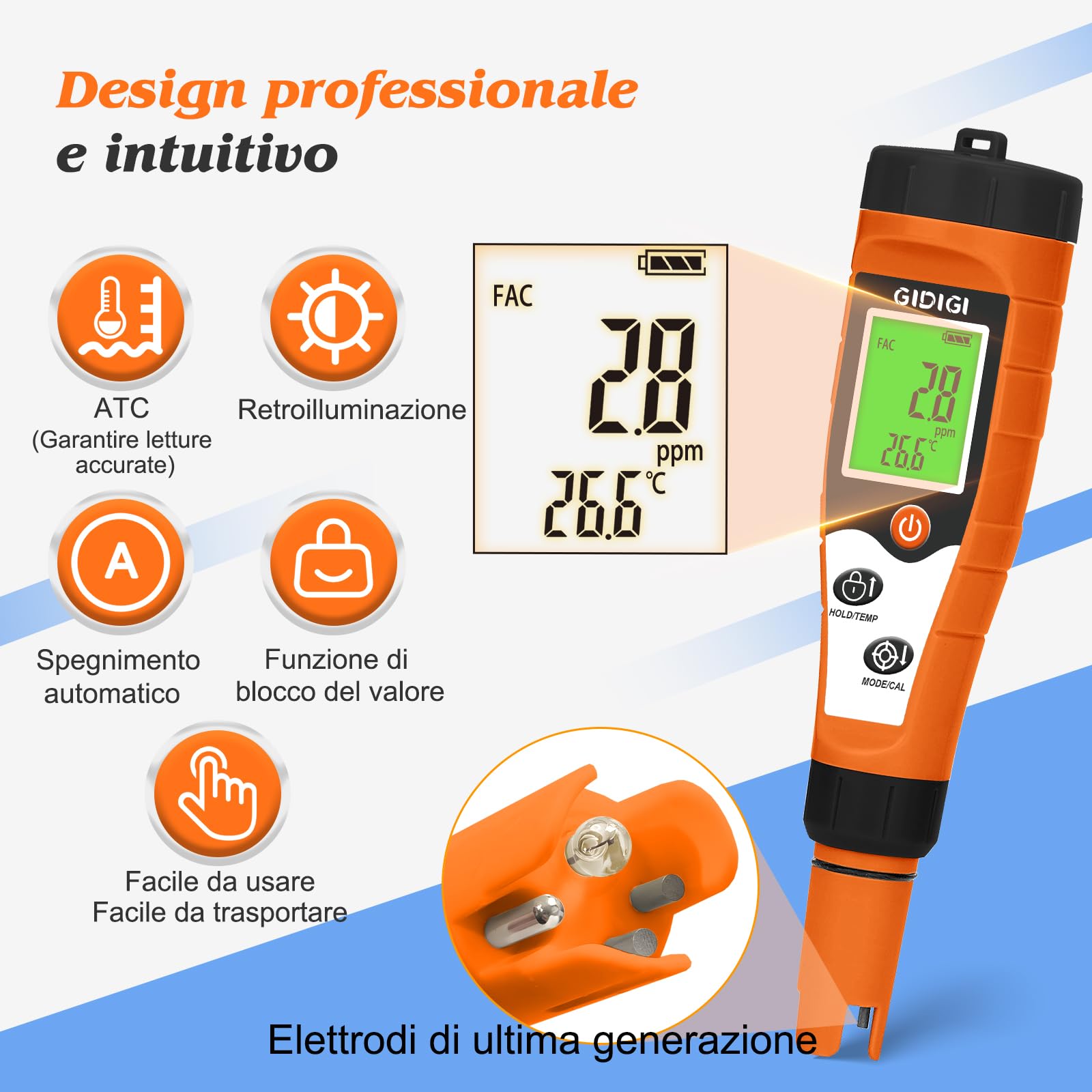 Tester pH e cloro per piscine, misuratore di sale per piscine | Misuratore 7 in 1 per acqua con funzione pH ORP cloro EC TDS temperatura per acqua di piscina, idromassaggio, Acqua domestica