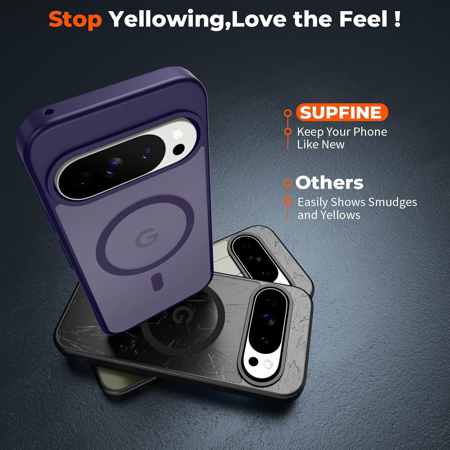 SUPFINE Magnetic for Google Pixel 10 Pro XL Case with Screen Protector, (Built-in Magnets) ((Military Grade Drop Protection) Slim Translucent Shockproof Phone Case,Dark Purple