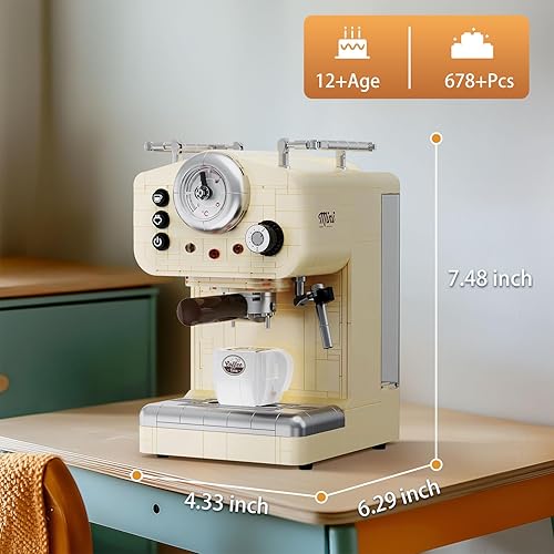 Miniatura 2 de Juego de construcción de máquina de café retro para adultos (678 piezas), modelo clásico semiautomático expreso, colección de oficina en casa,