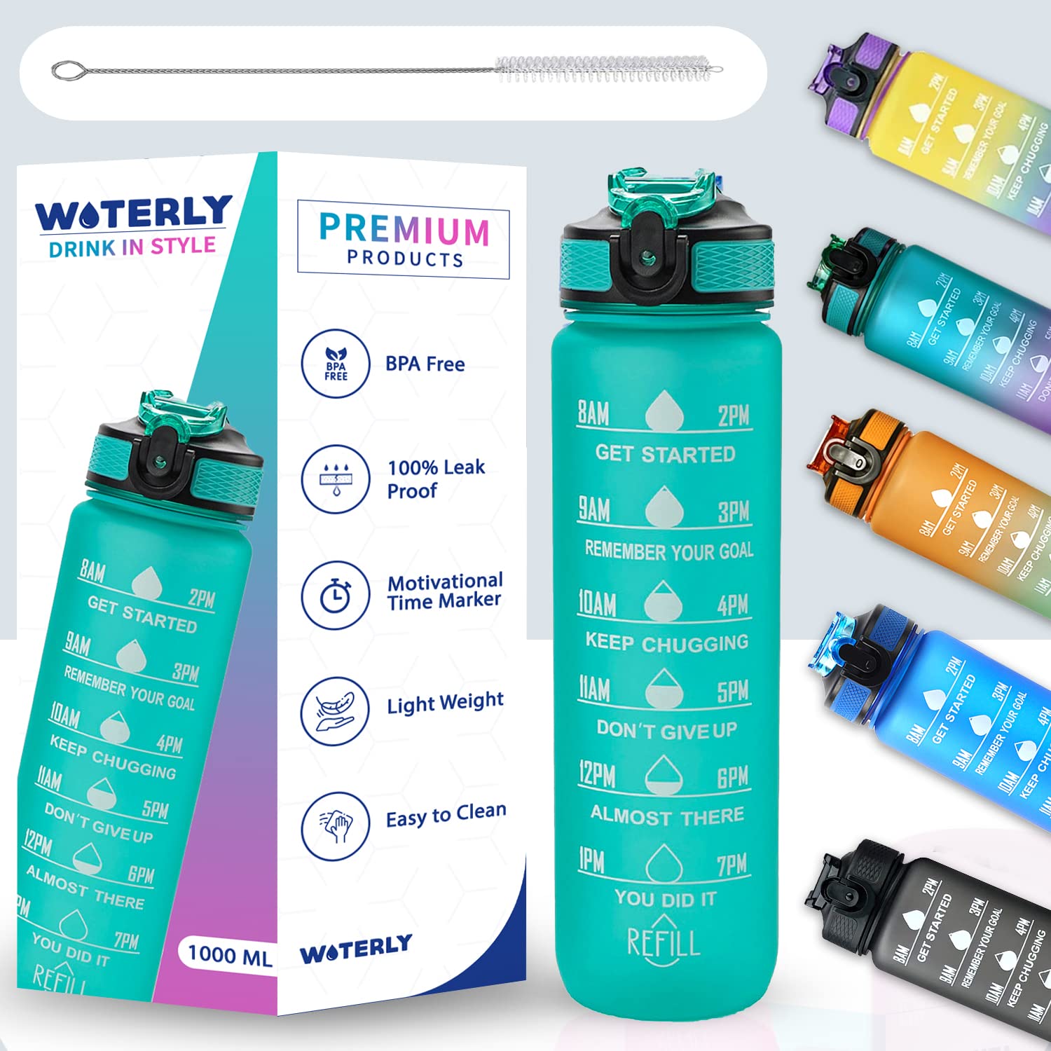 WOTERLY Silicone Time Marked Motivational Water Bottle, Tracker And Reminder Sports Bottle, 1 Lt Unbreakable Leakproof Bpa Free For Gym Office Traveling (Mint Green) (B0C3YL8JCM) Amazon Price History, Amazon Price Tracker