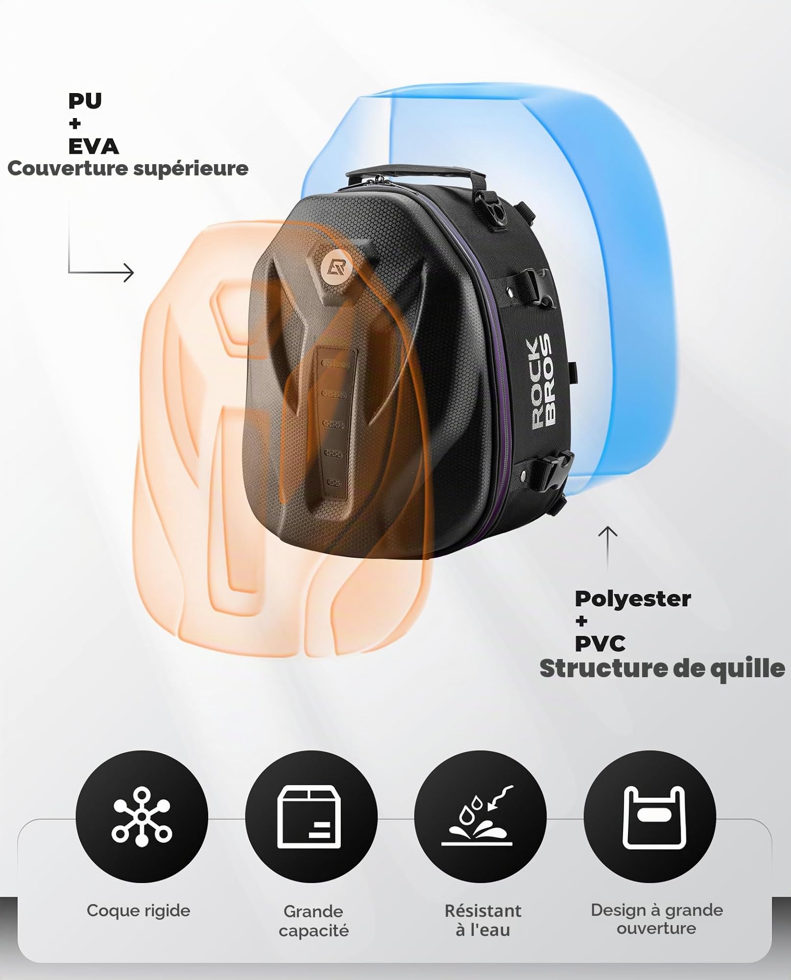 ROCKBROS Sac de selle de moto 12,5 L multifonctionnel avec sangles - Étanche - Avec housse de pluie - Pour le rangement, les voyages, l'équitation