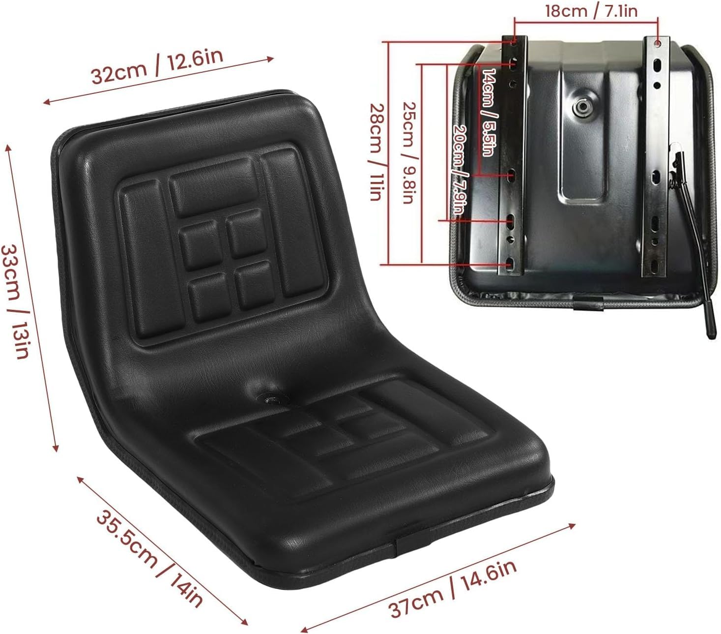 Seggiolino per trattore e carrello elevatore universale con binari scorrevoli | Sedile in un pezzo impermeabile | Compatibile con tosaerba, tosaerba, carrello da golf e macchine agricole