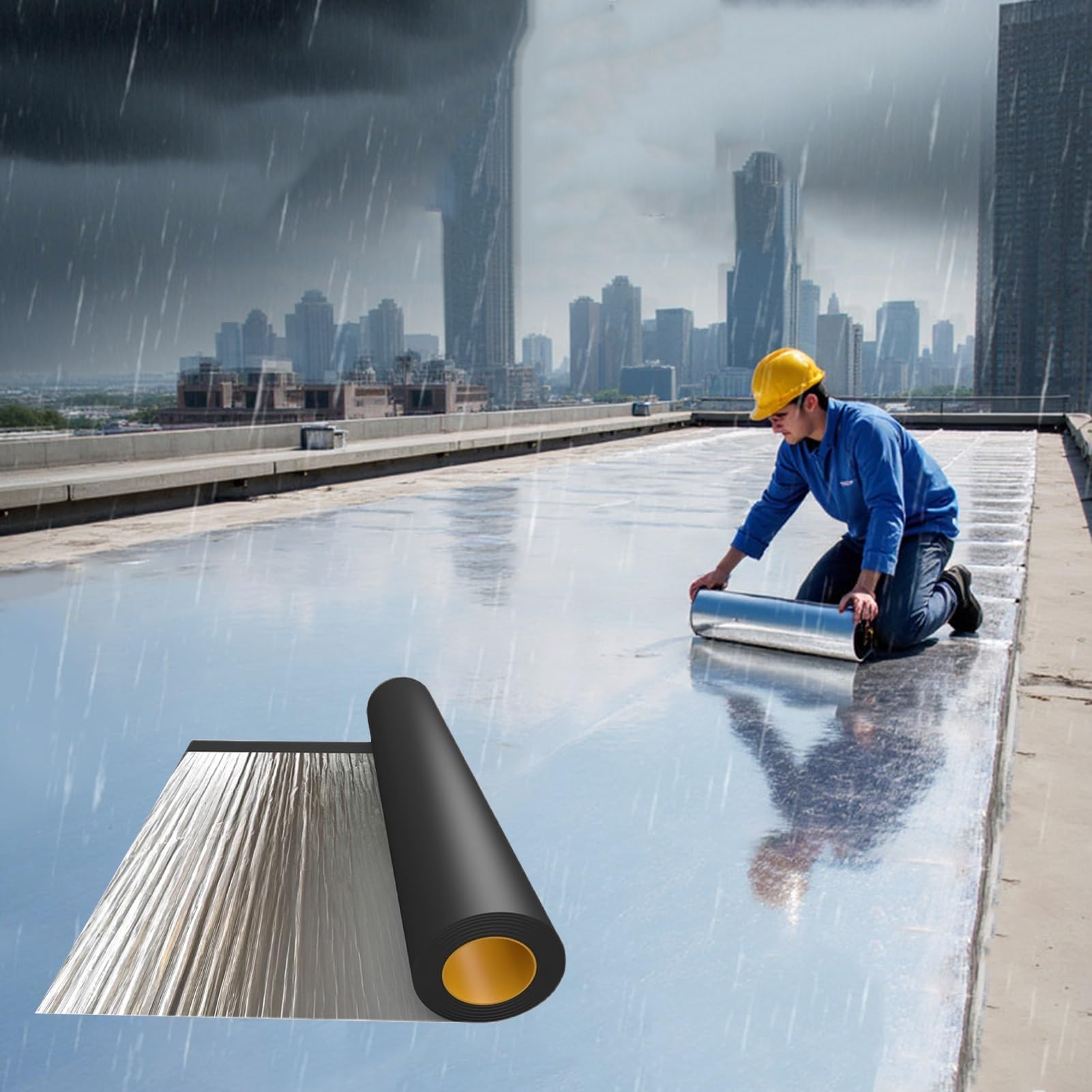 Cinta selladora Impermeable para reparación de Tejas asfálticas de 1,5 mm de Espesor - Membrana impermeabilizante de betún autoadhesiva, Rollo de Cinta de Aluminio para techos con