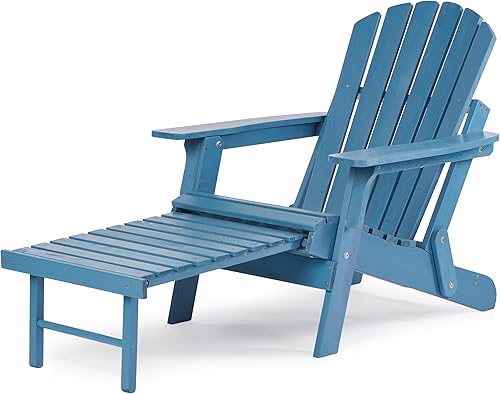 Silla Adirondack plegable de madera de gran tamaño con otomana retráctil, silla de patio de madera con reposapiés para jardín, patio trasero,