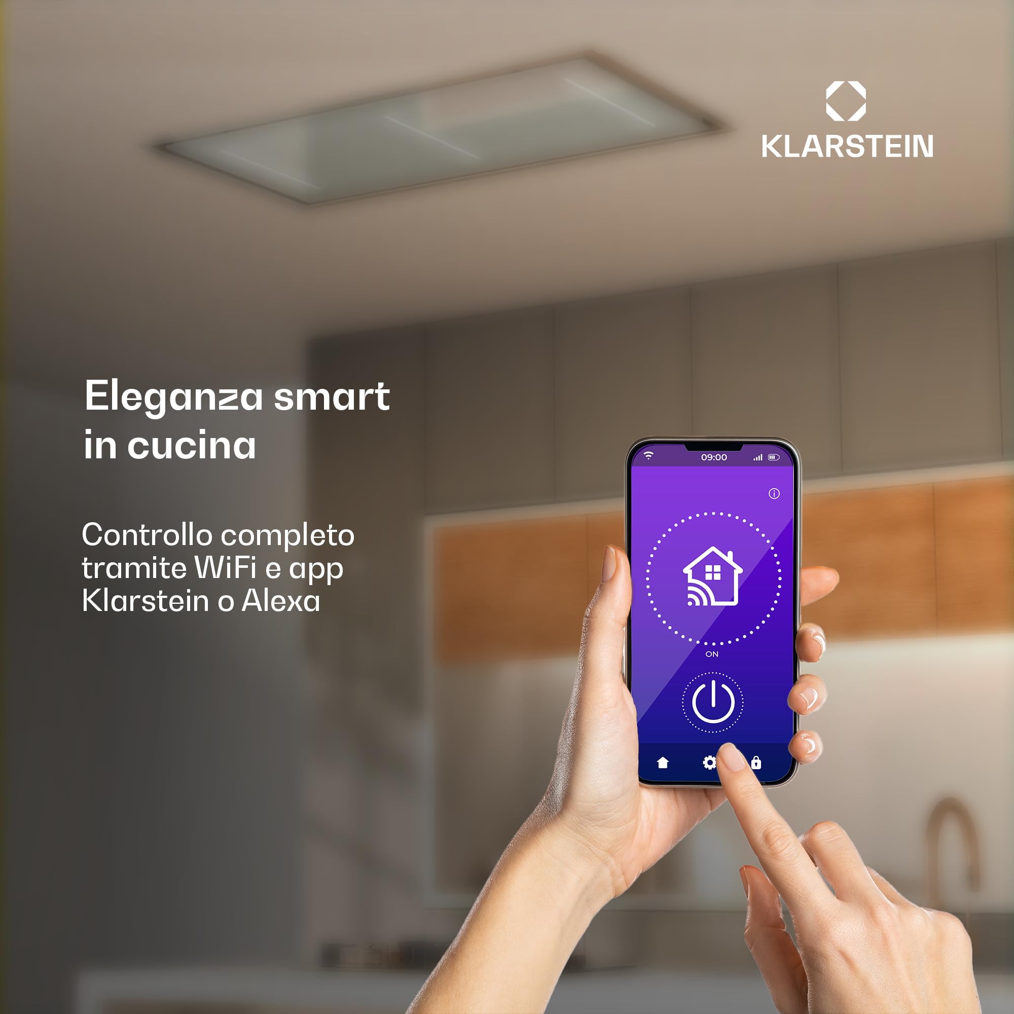 Klarstein LuxeAir - Cappa Aspirante, 750 m³/ora, Efficienza Energetica: A, Motore: 110W, Controllo Touch & WiFi, LED: 6000K, Filtri Antigrasso in Alluminio, Cappa da Cucina, Nero