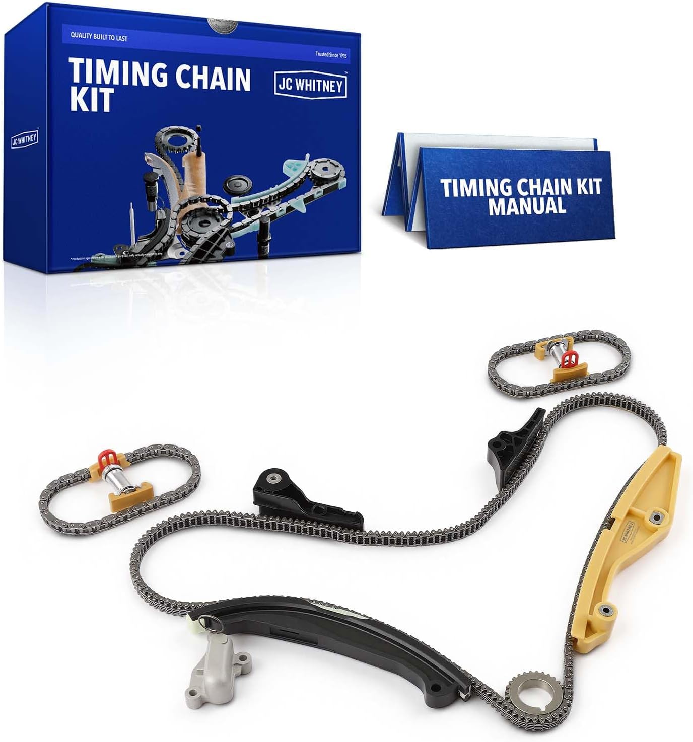 JC Whitney JFBAJCWTCK00038 Engine Timing Chain Kit with Tensioner - Fits DOHC V6 3.5L 3.7L - Compatible with Ford F-150, Explorer, Edge, Mustang, Taurus, Flex, Transit-150, Lincoln MKZ, MKS