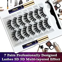 Vista 3 de Pestañas magnéticas, 7 pares de pestañas magnéticas redondas 3D con kit de delineador de ojos, mejoradas, aspecto natural, de larga duración