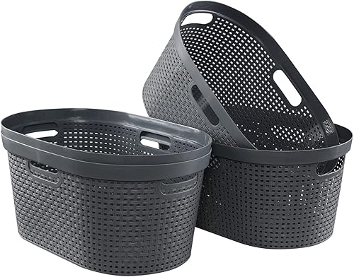 Wekioger Cesta de lavandería de plástico de 40 L con asas recortadas, 4 paquetes, cesta de almacenamiento grande para ropa