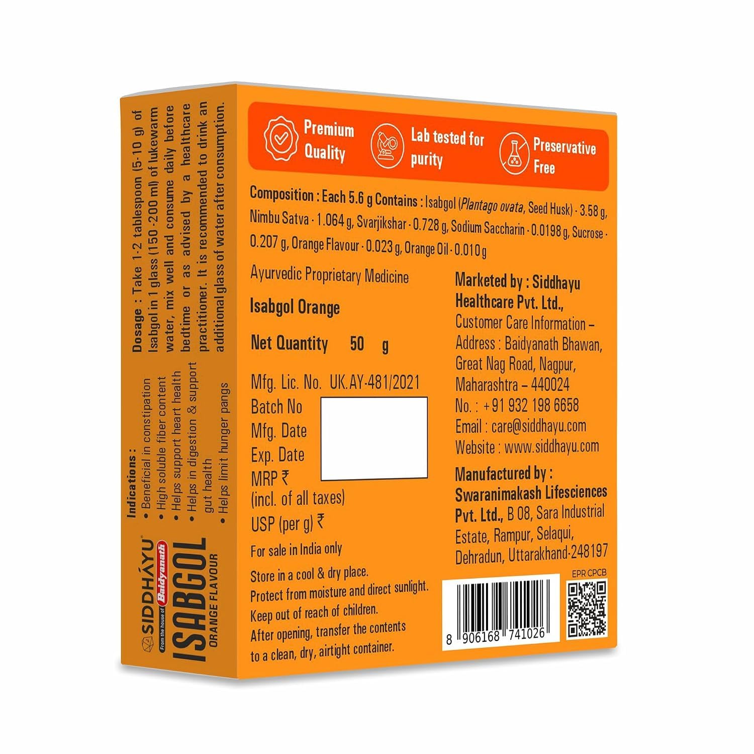 Baidyanath Asli Ayurved Orange Isabgol- Psyllium Husk Powder 50g| Boosts Digestion | Constipation Relief Naturally | Rich Source Of Dietary Fiber Supplement — Amazon image 8