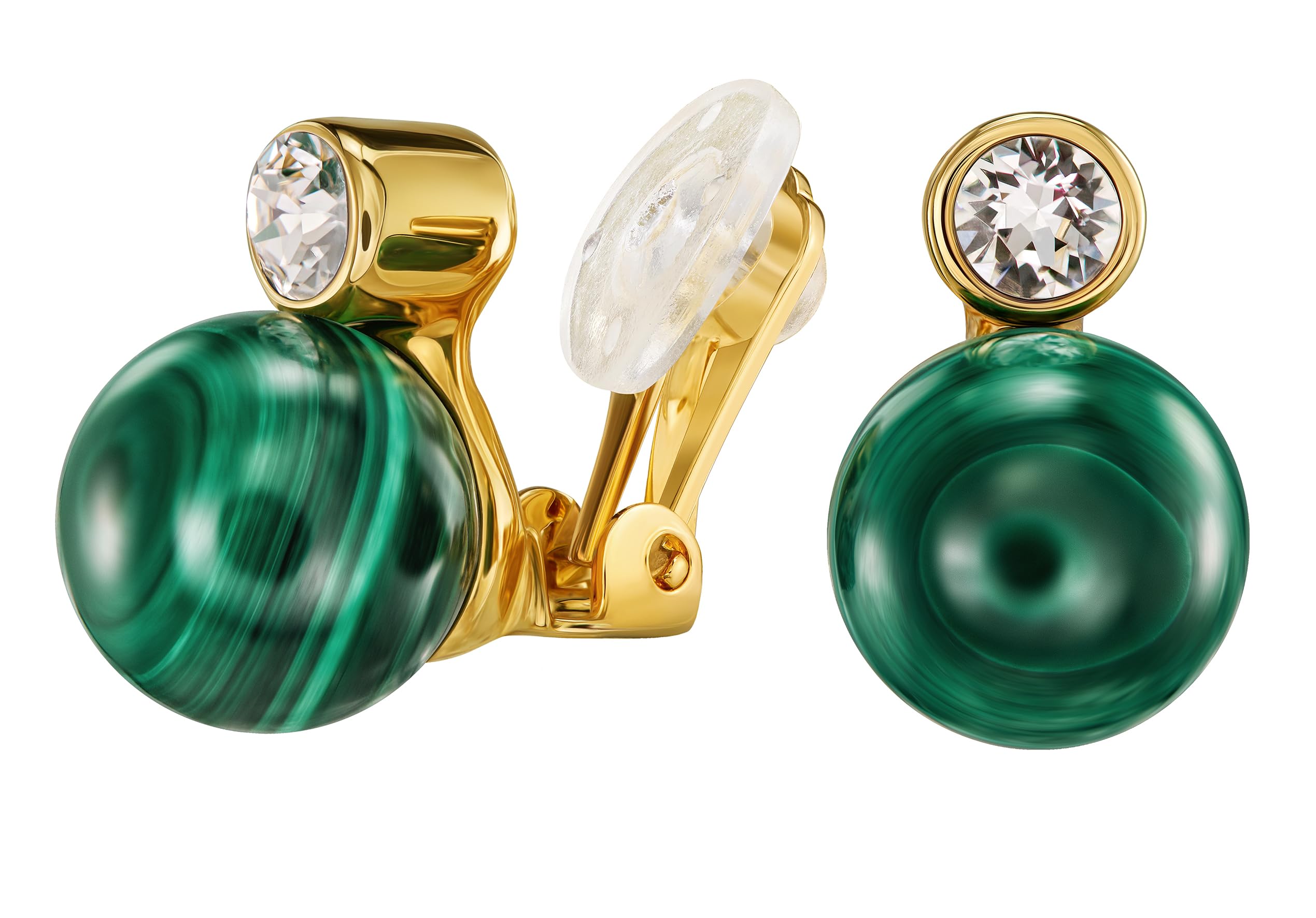 Traveller Ohrclip - Damen - echter Malachit - Ø 10 mm - Kristall - 22kt vergoldet - 15x10 mm - 112502