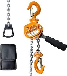 KITUYOTO Mini Lever Chain Hoist 550 LBS 1/4 Ton Capacity 10Ft Ratchet Chain Puller Hoist with 2 Heavy Duty Hooks and G80 Chain for Lifting Pulling Automotive Machinery Warehouse Building Garages