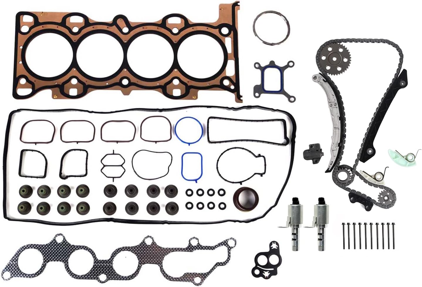 MOCA Head Gasket Set and Timing Chain Kit and Bolts Kit & Variable Timing Solenoid fit 2006-2009 for Mercury Milan 2.3L & 2007-2009 for Ford Fusion 2.3L 140CID L4