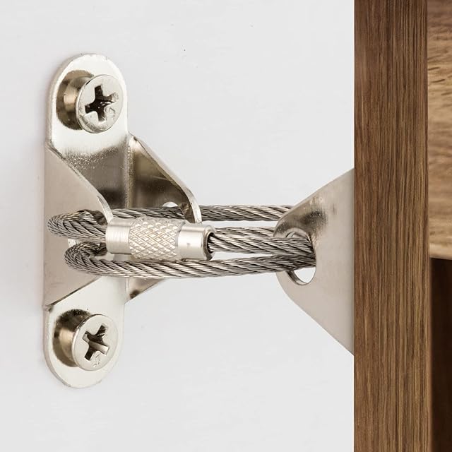 Satargo 6 Pack Metal Anti Tip Furniture Straps Baby Proofing Kit - Furniture Wall Fixing Baby Safety Straps for Bookshelf Cabinet Dresser
