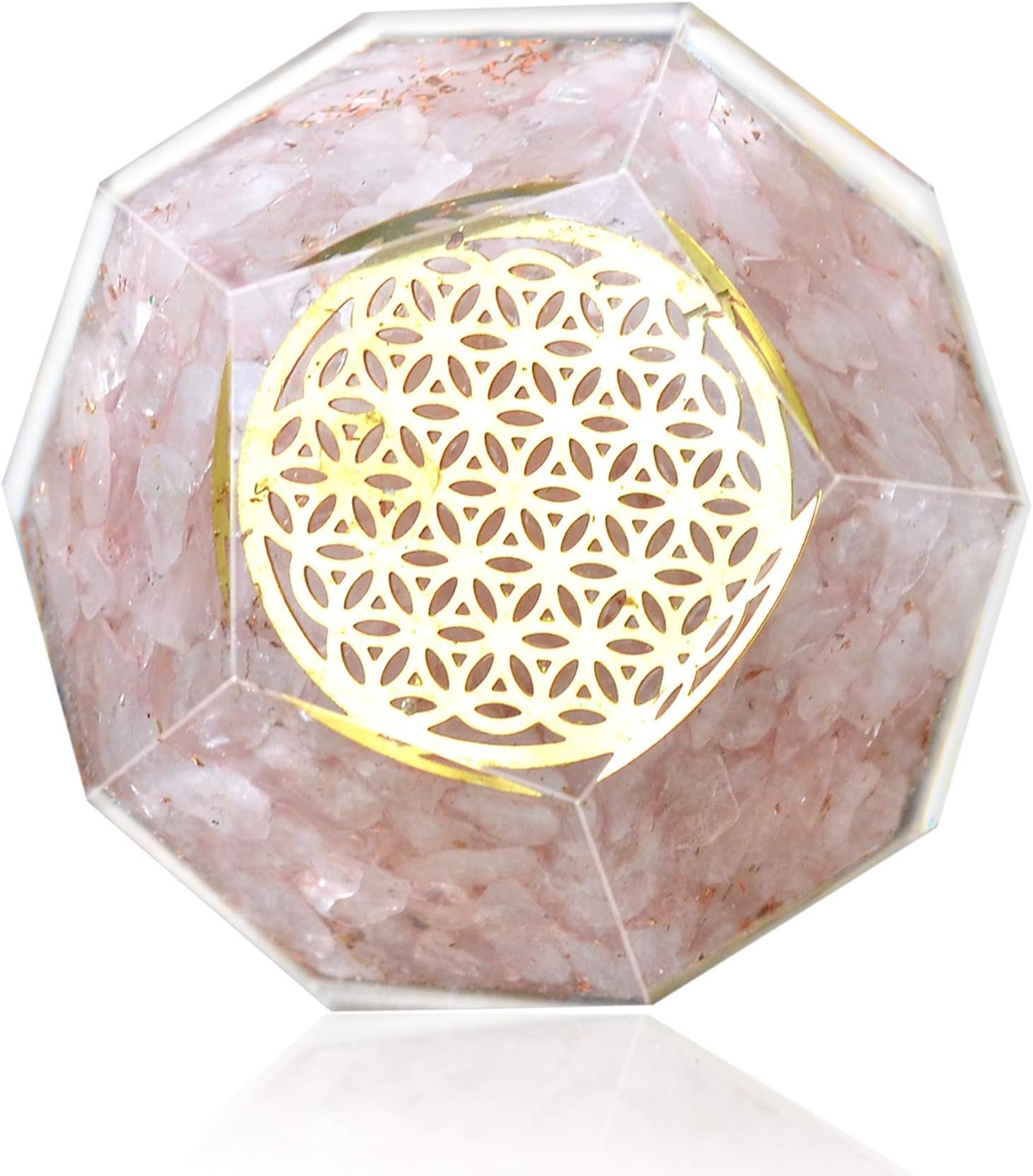 Orgone Dodecahedron Crystal – Emf Protection Flower Of Life Orgone Energy Generator – Rose Quartz Orgonite Dodecahedron Crystal for – Chakra healing Psychic Growth Love Stone
