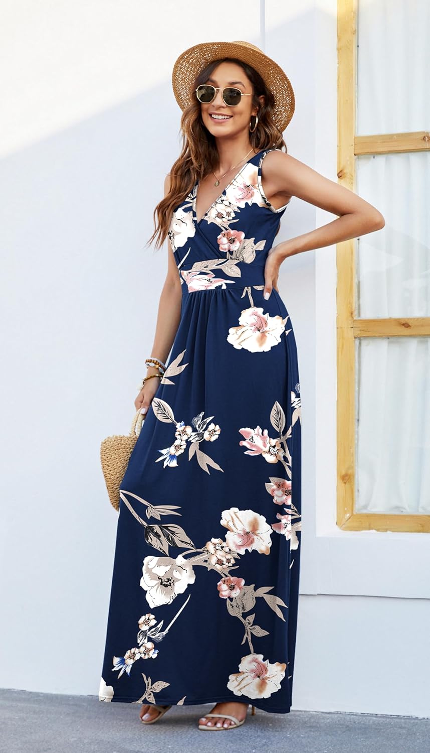 AUSELILY Women's Sleeveless Formal Dress Deep V Neck Loose Plain Cocktail Long Maxi Dresses with Pockets 2026 New - Image 2