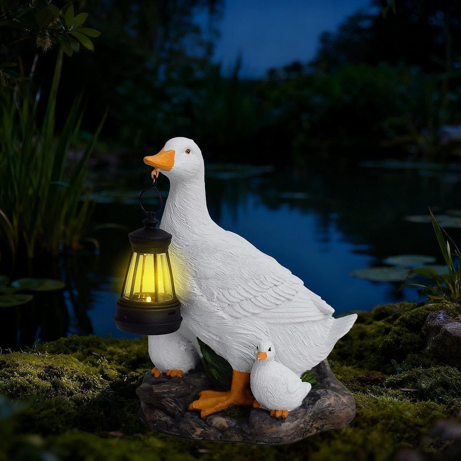 Estatua de para Jardín con Luz Solar para Exteriores, Figura de Animal Blanca
