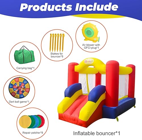 Miniatura 6 de Juego de casa de rebote para jugar al aire libre con tobogán inflable para patio trasero juegos con soplador, juego de objetivos de dardos para