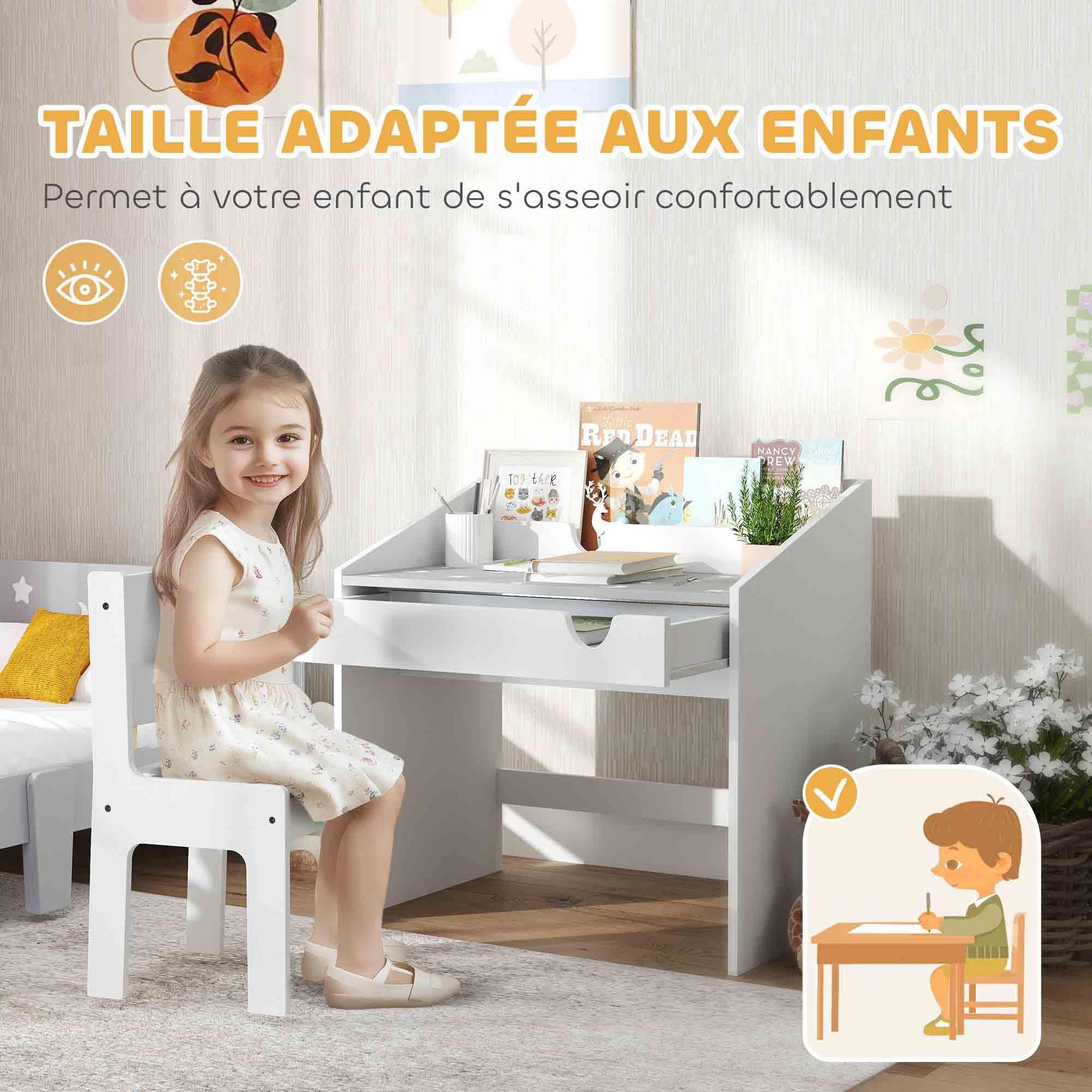 AIYAPLAY Bureau et Chaise pour Enfant 3-6 Ans avec Tiroir Coulissant, Gris