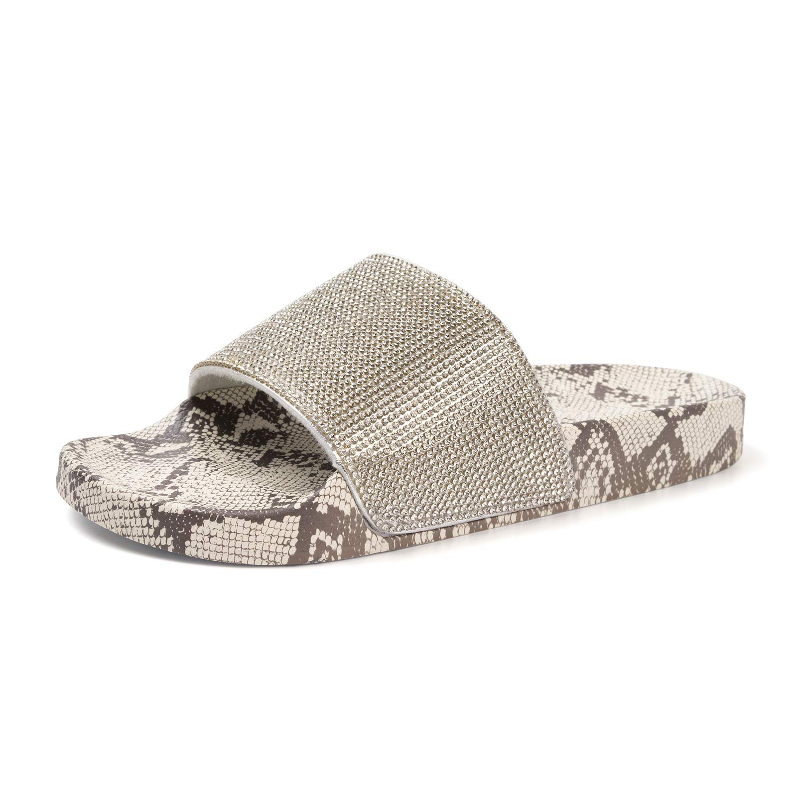 FUNKYMONKEY Women's Slides Rhinestone Glitter Slip On Footbed Platform Sandals