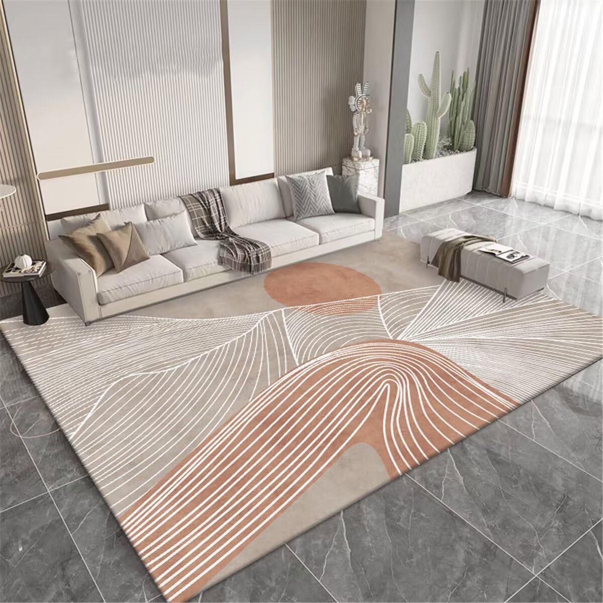 Tapis de chambre à coucher moderne déco ligne grise pour salon
