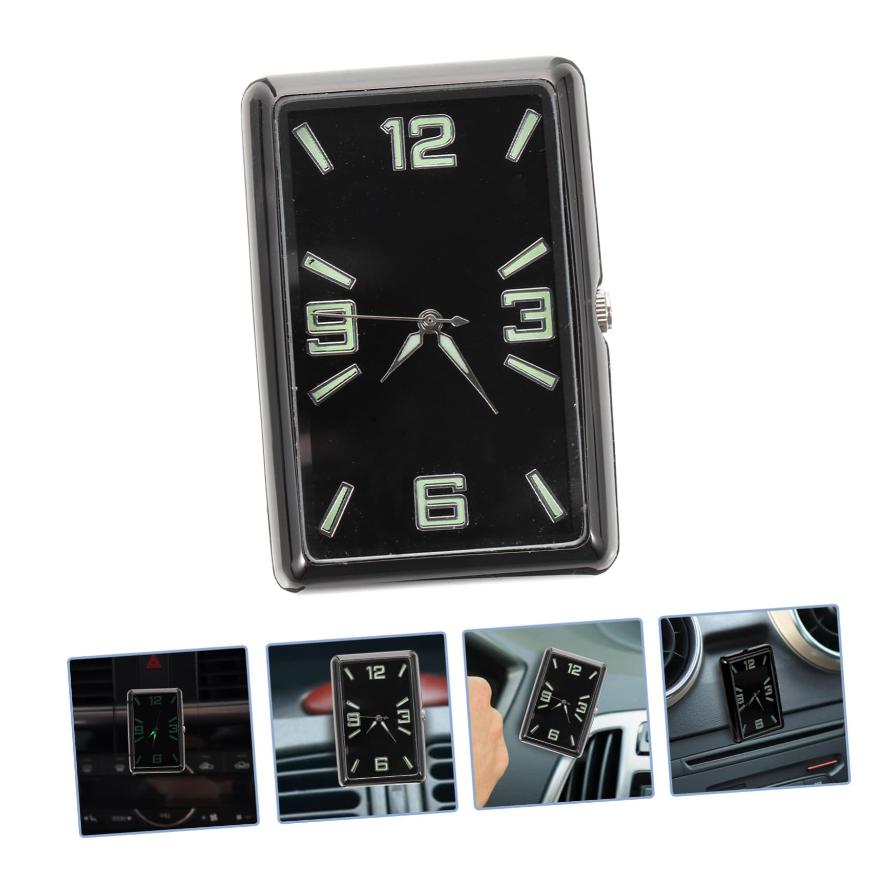 GANAZONO Reloj Cuadrado Analógico para Coche Diseño Individual, Material de Aleación y Vidrio, Funcionamiento Simple, Adecuado para Tablero y Decoración Interior