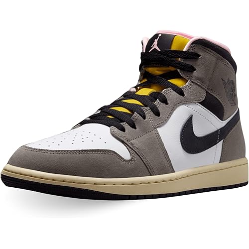 Air Jordan 1 Mid SE Cave Stone Mens Lifestyle Shoes (White/Cave Stone/Dark Sulfur/Oil Grey)