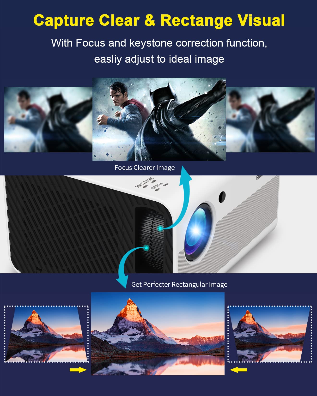 Native 1080P Projector Bluetooth with Digital Zoom&HiFi Stereo, BIGASUO