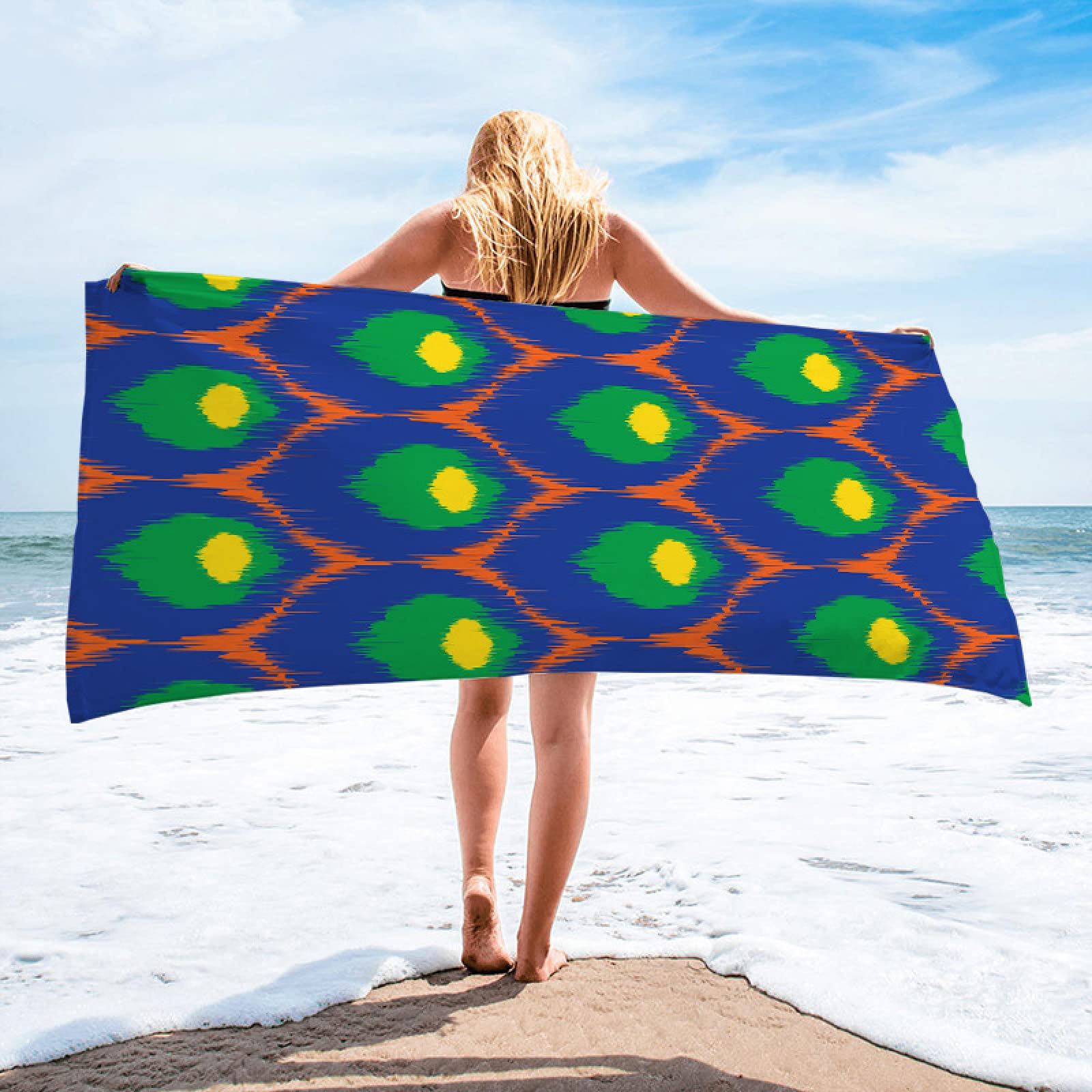 Duży ręcznik plażowy, 100 x 200 cm, ciemnoniebieski, z mikrofibry, ręcznik plażowy, koc piknikowy, koc plażowy, odporny na piasek, na plażę, do parku, na kemping, wędrówki